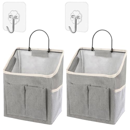Jonlitze 2 Stücke Hängende Aufbewahrung, High Capacity Faltbares Wandorganizer,Hochwertigem Segeltuch Lagerung Veranstalter, mit 5 Fächern Hängeorganizer für Zuhause Badezimmer 30.5 x 23.5 cm Grau