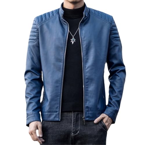 GUOYUXIAO Chaquetas de cuero ajustadas para motocicleta para primavera y otoño, chaquetas con cuello alto-Blue-M