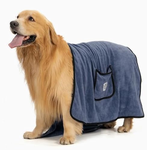 Vunanvu 2 Stück Hundehandtuch Extra Saugfähig 134x72cm Mikrofaser Hunde Handtuch für große Hunde Saugstarkes Hundehandtücher mit 2 Handtaschen Grau Hundetuch Schnelltrocknend Weich für Katzen