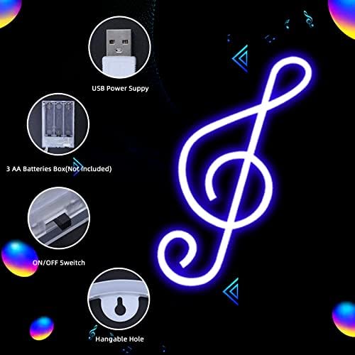 ENUOLI Neon Sign Music Neon Light Neon Wall Light Led Light Up for Wall Decor USB or Battery Powered Neon Music Note Neon Light Sign Blue Neon for Christmas Birthday Home Decoration Kids Gift(Blue)