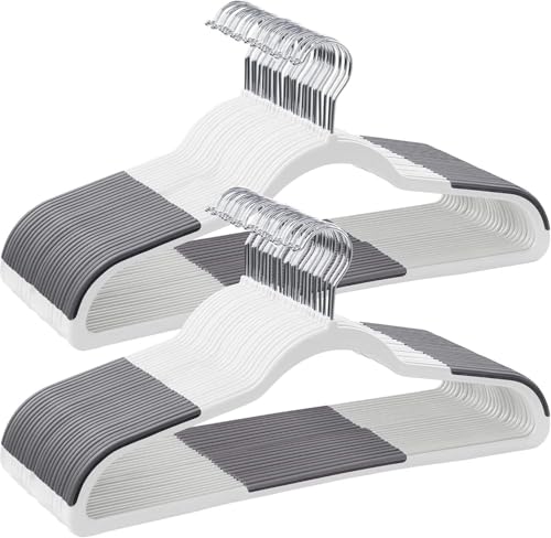 Image of Anti Slip Clothes Hangers - Space Saving Dry & Wet Hangers with Non-Slip Pads - Heavy Duty Coat, Suit, Underwear, Pants, Shirts - 20 Piece, Grey (Pack of 20)