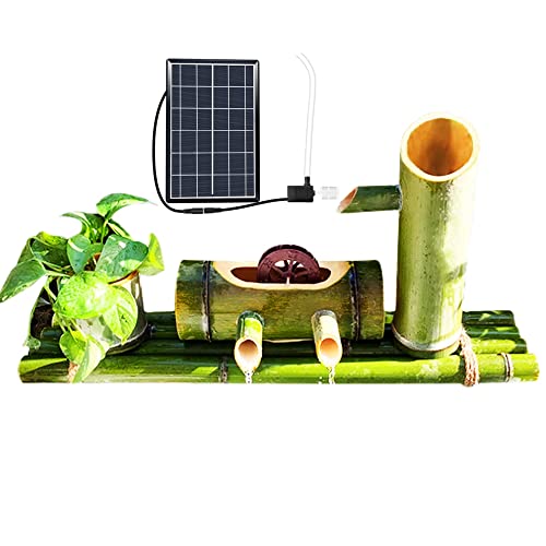 GIQKDZNUO Fuente Solar con Bomba, Fuente de bambú Natural para Exteriores, para jardín, Estanque, pecera y Maceta, 80 cm