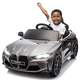 OKYBABY 12v Kids Ride on Toy Car Authorized by BMW M4, Kids Electric Car W/Parents Remote Control (Silver, 24V)