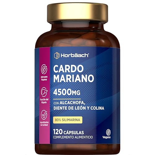 Cardo Mariano Alcachofa y Diente de León 4500mg | 120 Cápsulas Veganas | Complejo de Cardo Mariano | 80% Silimarina | Milk Thistle Complex de Alta Dosificación | de Horbaach