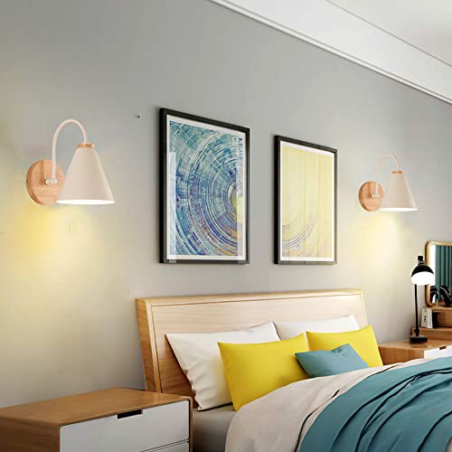 Lámpara de cabecera de madera y metal blanco minimalista Mengjay 3