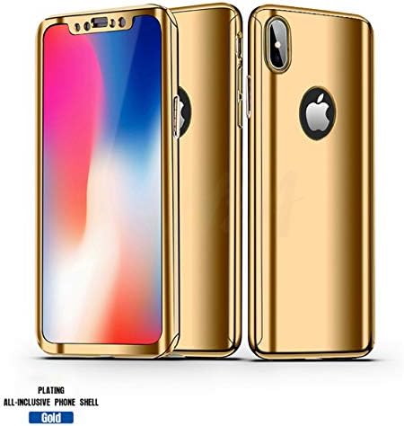 iPhone Xs Max Case, Ultra Slim Electroplate 360 Degree Full Body Protection Mirror Case with Tempered Glass Screen Hard PC Protector for Apple iPhone Xs Max (Gold)