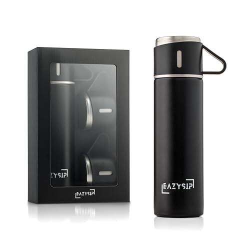 EAZYSIP Thermoskanne-Thermosflasche, 450ml- 12 Stunden Warm, 16 Stunden Kalt, Geschenkset mit 2 Bechern - Edelstahl Isolierflasche BPA-frei