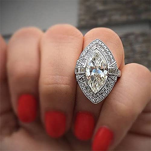 Luxury Fashion Zircon Ring 925 Sterling Silver CZ Ring Marquise Cut Simulated Diamond Ring Shiny Full Diamond Dazzling Eternity Engagement Wedding Ring Promise Ring for Women ST.045 (6)