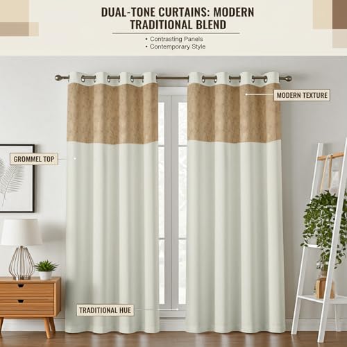 Image of IVAZA Dual-Tone Design 100% Complete Blackout Curtains - Room Darkening Curtain for Windows -, Heavy Blackout, Thermal Insulation Curtains, Black Out Curtain for Windows 5 feet Set of 2 Cream