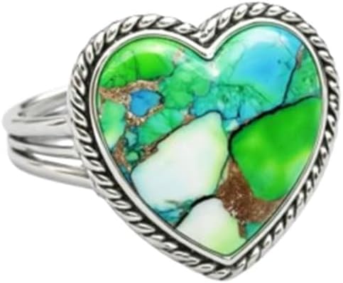 Multi Dahlia Turquoise Gemstone Heart Rings, Minimalist 925 Silver Handmade Jewelry for Women, Valentine Day Gift