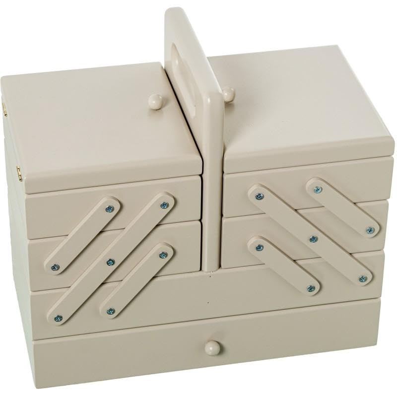 Boîte à couture accordéon DRW en bois noble et finition taupe satiné