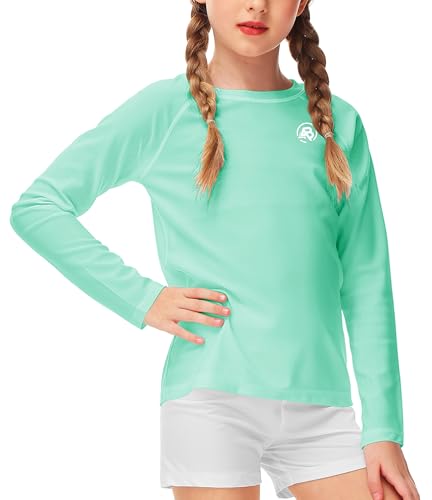 Image of AOBUTE Unisex Kids Rash Guard Long Sleeve SPF 50+ Sun Shirt UV Protection Swim Shirts 3-12 Years