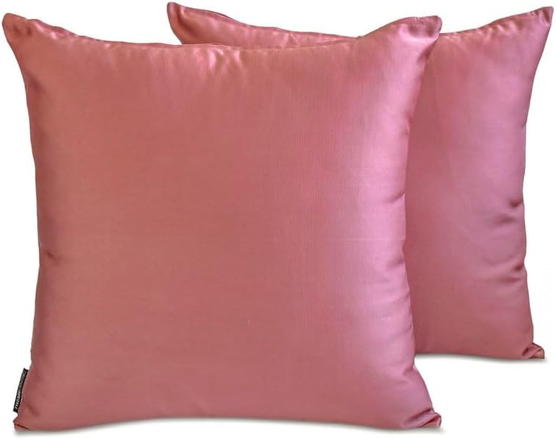 The HomeCentric Decorative Pillow Covers Pink Pack of 2, 14"x14" (35x35 cm) Satin Solid Cushion Covers for Sofa, Solid Modern Style - Dusty Pink Slub Satin