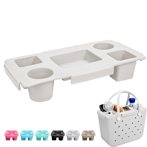 Tote Topper Tray Accessories for Tote Bogg Bag Large Waterproof EVA Removable Table Top Organizer Lid with Cup Holder Snack Phone & Drink Holders for Beach Pool Picnic Travel Sports(White)