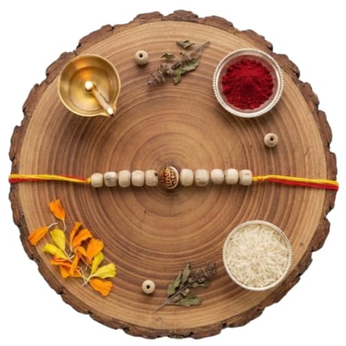 Image of Original Tulsi Rakhi for Brother | Handmade Natural Tulsi Beads Rakhi | Sacred Raksha Bandhan Rakhis for Boys | Traditional Spiritual Rakhi Gift