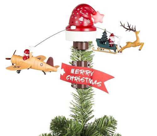 Lumineo Christbaumspitze mit fliegendem Weihnachtsschlitten Flugzeug...