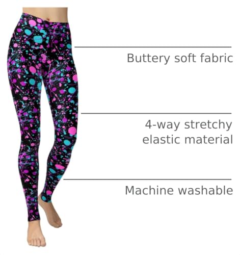 Image of sissycos Women's 80s Leggings Neon Artistic Splash Printed Buttery Soft Stretchy Pants