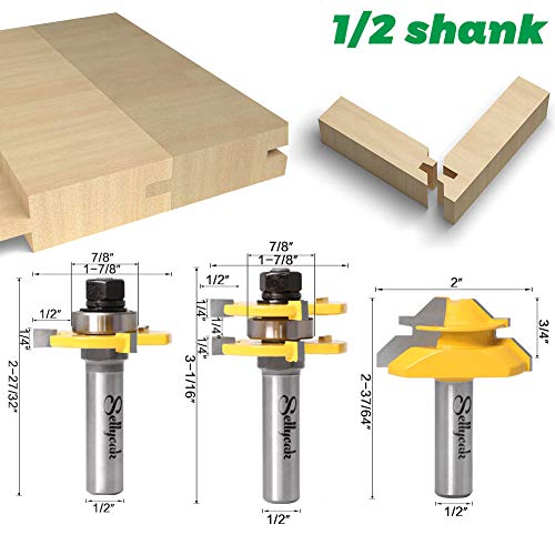 Tongue And Groove Router Bit Tool Set, Sellyoak 1/2 Shank Tongue&Grooving Router Bits + 1/2 Shank 45° Lock Miter Router Bit, Wood Milling Cutter Woodworking Tools On Router Table/Base Router Etc. #TOP2