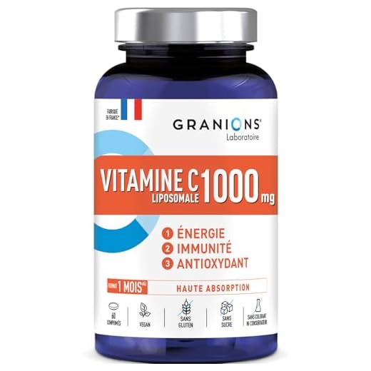 GRANIONS| Vitamine C Liposomale 1000 mg | Contribue au fonctionnement normal du système immunitaire et à réduire la fatigue | Haute Absorption | Fabrique en France | 60 comprimés