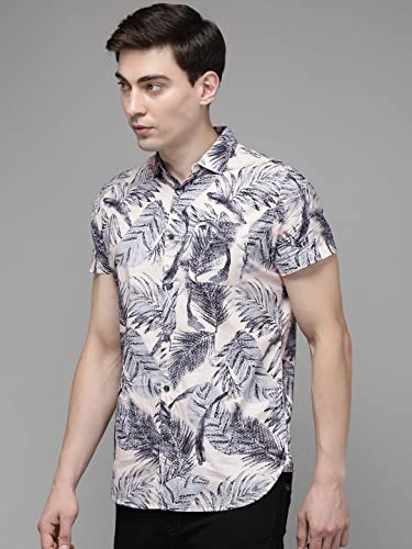 Image of THE BEAR HOUSE Men's Cotton Slim Printed Hawaiian Short Sleeves Shirt |Pink |L |TBH-Play-PC-L |