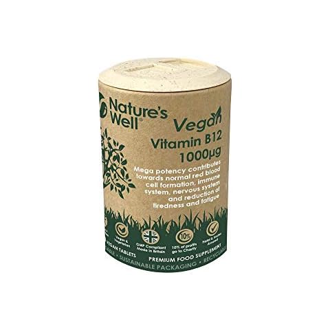 Vegan Vitamin B12 1000mcg, 120 Vegetarian Tablets, High Strength, Contributes to The Reduction of Tiredness & Fatigue, Halal & Kosher - Made in The UK by Nature’s Well (Pot) Cover