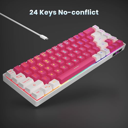 Image of GEODMAER 65% Gaming Keyboard, LED Backlit Mini Wired Keyboard, Ultra-Compact Anti-Ghosting No-Conflict 68 Keys Membrane Gaming Wired Keyboard for PC Laptop Windows Gamer(Pink-White)
