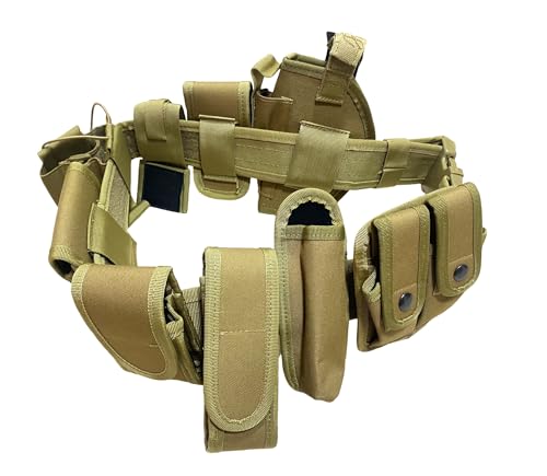 Bargain Crusader Duty Belt Military Tactical Modular Equipment Law Enforcement Police Security Guard Hunting Game Versatile Utility Adjustable Tool Belt (Adjustable 35-45. 9 Pouches Khaki)