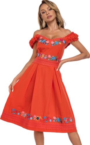 Image of Women's Mexican Dress Embroidered Causal Lace Party Dress