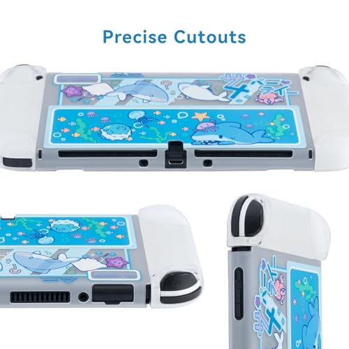 GeekShare Protective Case Slim Cover Case Compatible with Nintendo Switch OLED Console and Joy Con, Shock-Absorption and Anti-Scratch Cover Skin for Switch OLED 2021- Shark Party (Clear) - Image 3