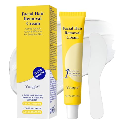 Facial Hair Removal For Women, Painless & Gentle Hair Removal Cream | Chin | Upper Lip | Cheeks for Sensitive Skin (5 Min, 7 Days), 1.69Fl Oz