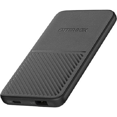 OtterBox Power Bank 5000 mAh Portable Charger with USB-A 12W and USB-C 12W Output LED Indicator Slim Durable Design with Drop Protection Black