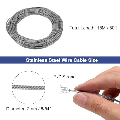 Cable de acero inoxidable de 2 mm y 15 m con recubrimiento de PVC de 7x7 hebras para exterior 2