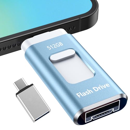 USBメモリー512GB【専用アプリ不要 アルバム整理簡単】Phone用USBメモリ 高速 データ バックアップ スマホ写真データ保存 usb バックアップ phone外付けストレージ 大容量 フラッシュメモリ タイプc USBメモリIOS/PC/Macbook/Android対応 携帯容量不足解消 写真画像撮り放題 ライトブルーの商品画像（Amazon）