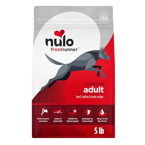 Image of Nulo Frontrunner Dry Dog Food - Adult High-Protein Beef, Barley & Lamb Recipe, Natural Kibble with Ancient Grains, Probiotics, Taurine, Omega 3 for Small, Medium and Large Breeds, 5lb Bag