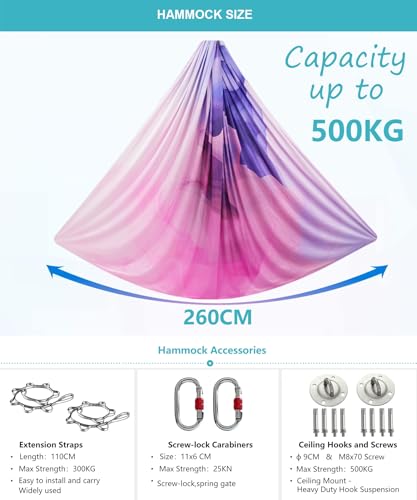 ARNTY Yoga-Set für Erwachsene, Yoga-Zubehör, 500 kg Belastung, inkl. Kompletter Installationshardware (Muti-Pink)