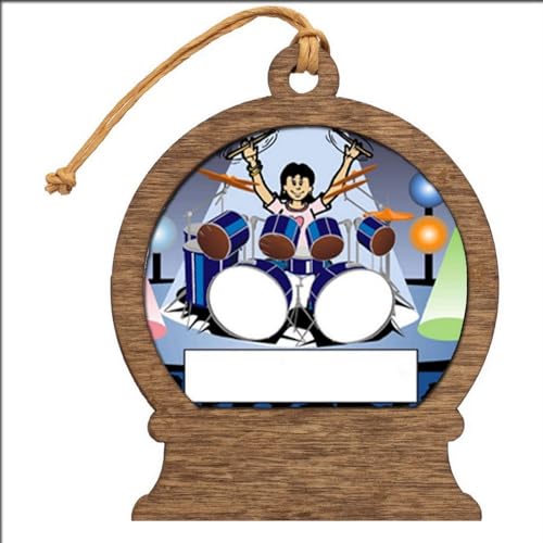 PrintedPerfection.com Personalized Drummer - Female Wooden Snow Globe Shaped Christmas Ornament