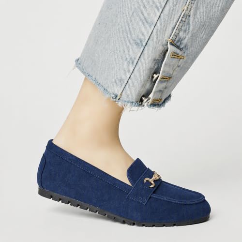 Image of Women's Wide Loafers Casual Slip on Flats Comfort Dressy Shoes