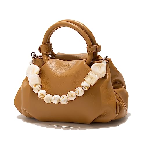 Cloud Clutch Purses for Women Soft Leather Dumpling Bag Beaded Slouchy Pouch Bag Small Handbag Crossbody Purse