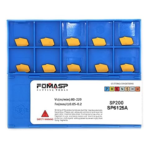 FomaSP GTN-2 (SP200) CNC Grooving Carbide Inserts Steel Fit for SPB226 Lathe Grooving Cutting Tools, CVD Yellow Coating, 10pcs Cover