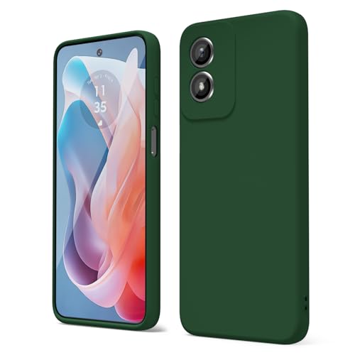 oakxco for Motorola Moto G Play 2024 Phone Case Liquid Silicone, Cute Thin Slim Grip Soft Rubber Gel for Women Men, Smooth Matte TPU Plain Solid Color Girly Simple Case with Camera Cover, Dark Green