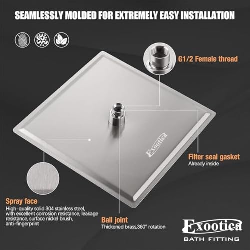 Image of Stainless Steel 304 Overhead Shower Head 6x6 Inch | Ultra Slim Square Rain Shower for Bathroom | Heavy Duty Luxury Metal Shower Head Silver - Ultraslim