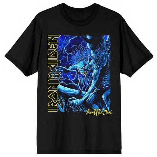 Rock Off officially licensed products Iron Maiden Unisex T-Shirt: Fear of The Dark Bleu Tone Eddie Vertical Logo Size XL