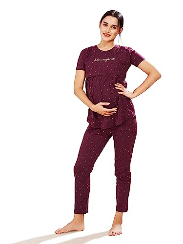 Image of Pastel Clip Women Cotton Star Printed Relaxed Maternity Night Suits for Women Feeding 7002-7003