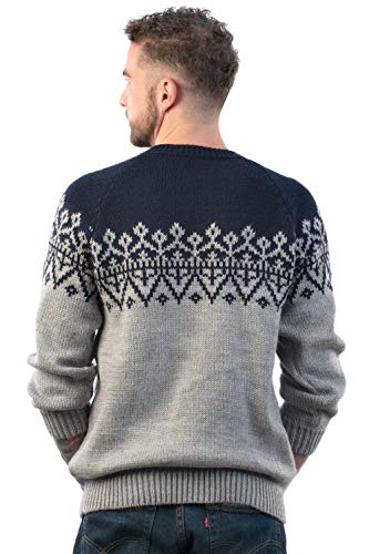 Intialpaca Handmade Crewneck Blue and Gray Alpaca Sweater for Men Olympus4