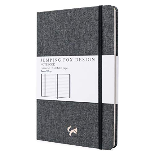 Jumping Fox Design Linen Fabric Premium A5 Ruled Notebook Hardcover Lined Journal, Medium