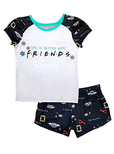 FRIENDS Girls' 2pc Central Perk Pajama Set, Black, 8