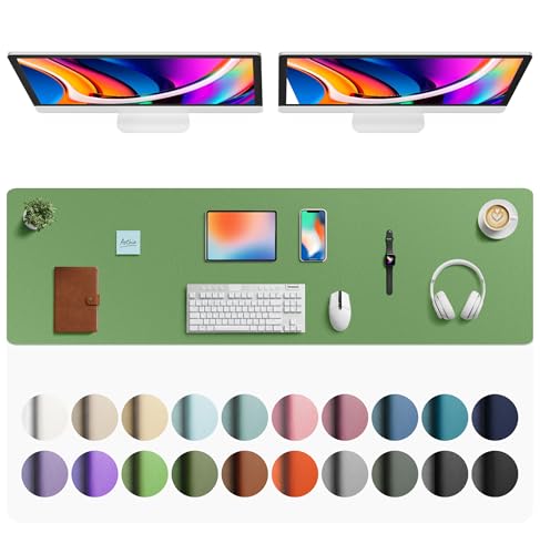 Image of Aothia Faux Leather Desk Mat - Large Mouse Pad, Non-Slip PU Leather Blotter, Waterproof Writing Surface for Office and Home (Olive Green, 63 inch x 17 inch)