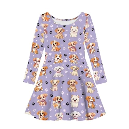 Fisoutleap Little Girls Long Sleeve Dress Cute Graphic Print for 3-16 Years Teen Girls