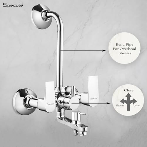 Image of Nyra Series Brass, Wall Mixer For Bathroom 3 in 1 | With 6x6 Inches Overhead Shower Set | 5 Flow Hand Shower Set with 1.5 Meter Hand Shower Pipe | Wall Mixer | Shower Set (Chrome)