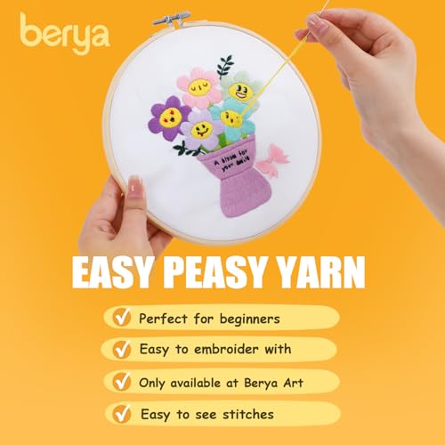 Image of BERYA Embroidery Kit for Adult Beginners, Funny Flower Embroidery Kit with Step-by-Step Instructions & Video, Printed Cloth, 7.87 inch Hoop, Display Stand, Color Threads and Tools for Craft Lover(BEF021)